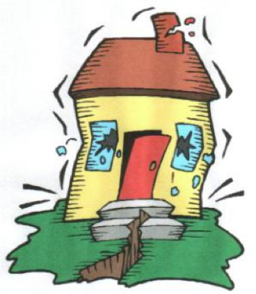A house shaking due to an earthquake. 
