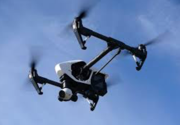 A drone flying around. 